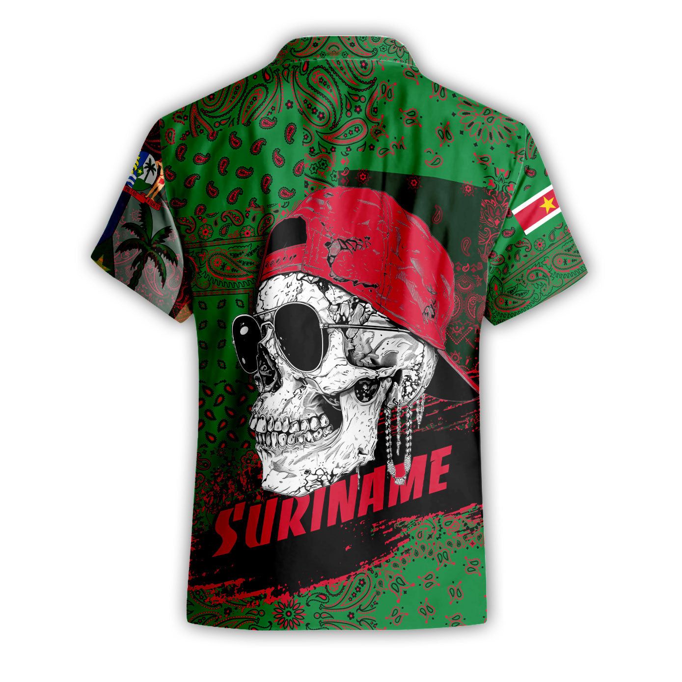 Suriname Short Sleeve Shirt Paisley Flag And Skull Style 2