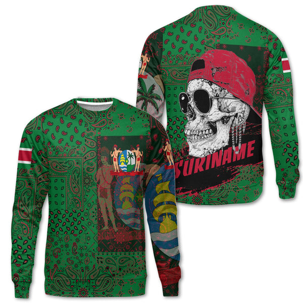 Suriname Sweatshirt Paisley Flag And Skull Style 1