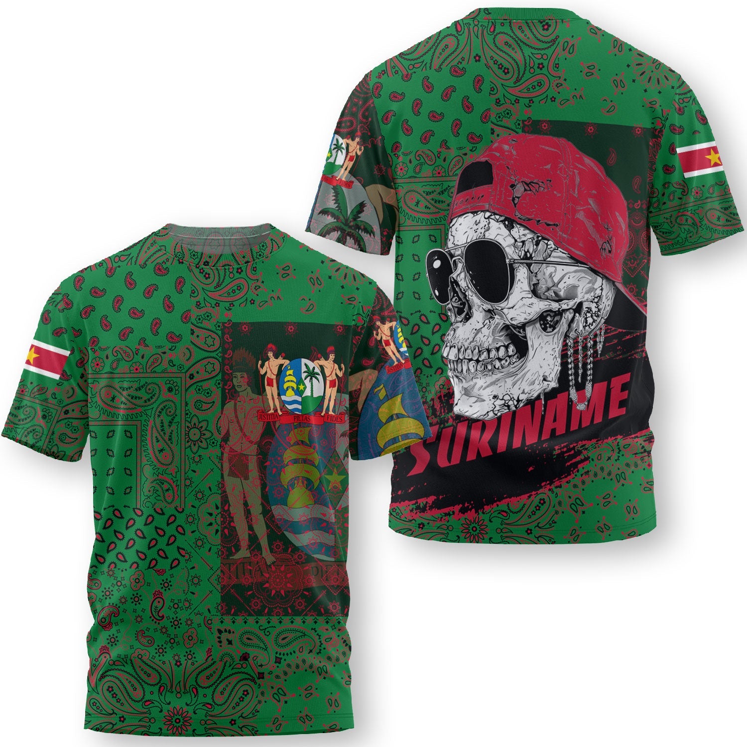 Suriname T Shirt Paisley Flag And Skull Style 3