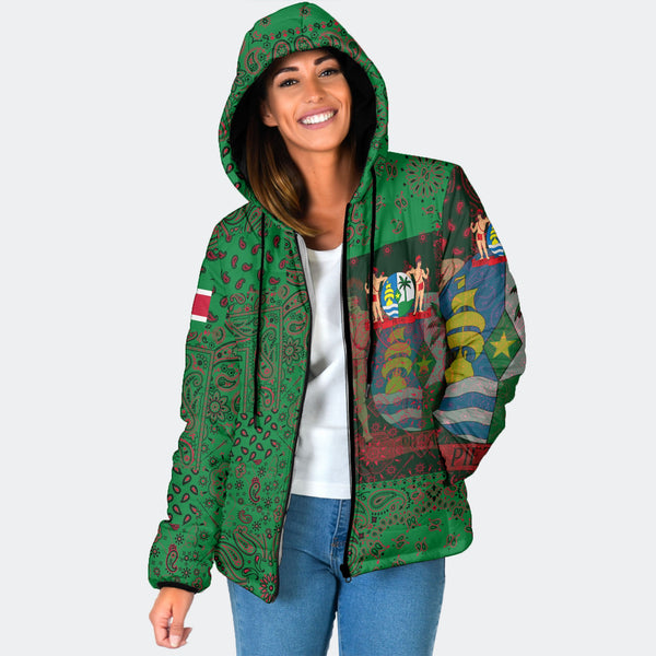 Suriname Women Hooded Padded Jacket Paisley Flag And Skull Style 1