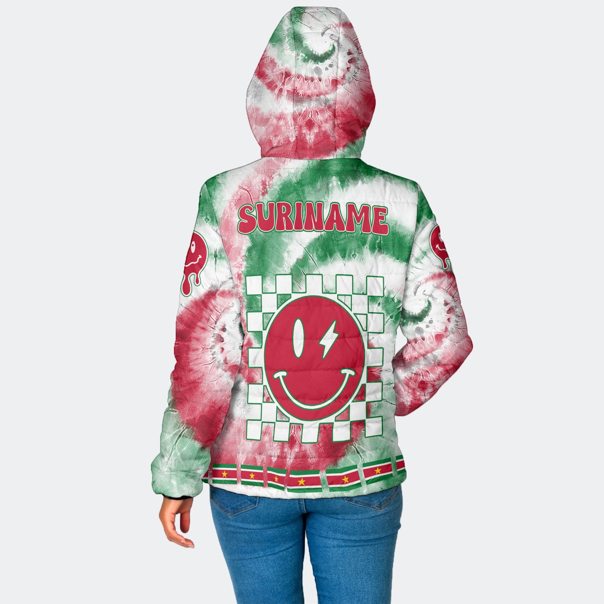 Suriname Women Hooded Padded Jacket Custom Tie Dye Style 2