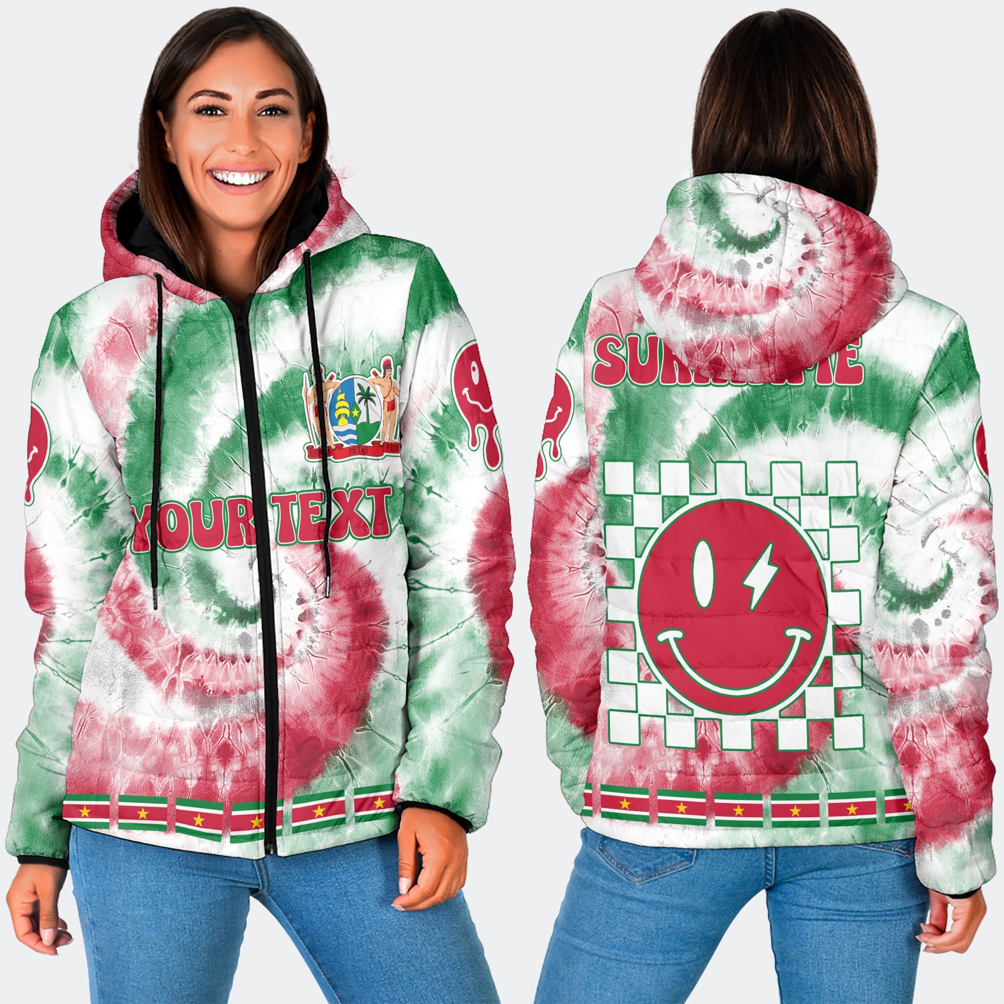 Suriname Women Hooded Padded Jacket Custom Tie Dye Style 3