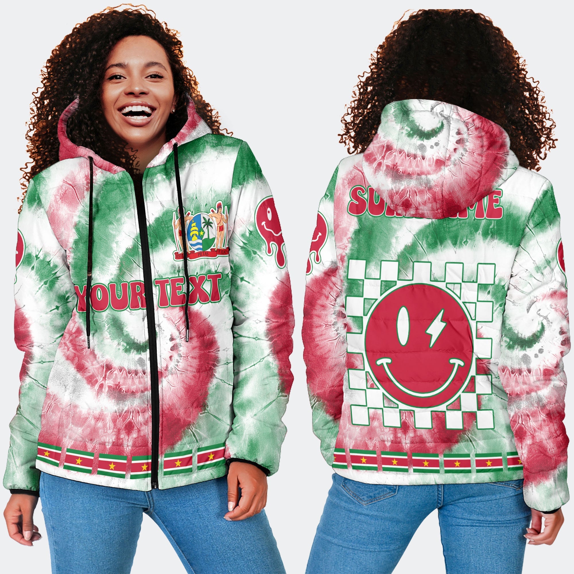 Suriname Women Hooded Padded Jacket Custom Tie Dye Style 4