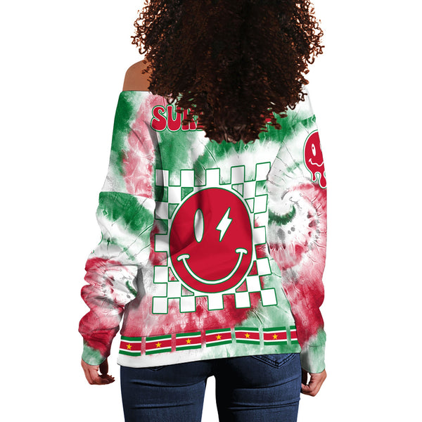 Suriname Women Off Shoulder Sweatshirt Custom Tie Dye Style 1