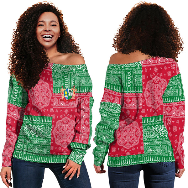 Suriname Women Off Shoulder Sweatshirt Flag And Paisley Basic Style 1