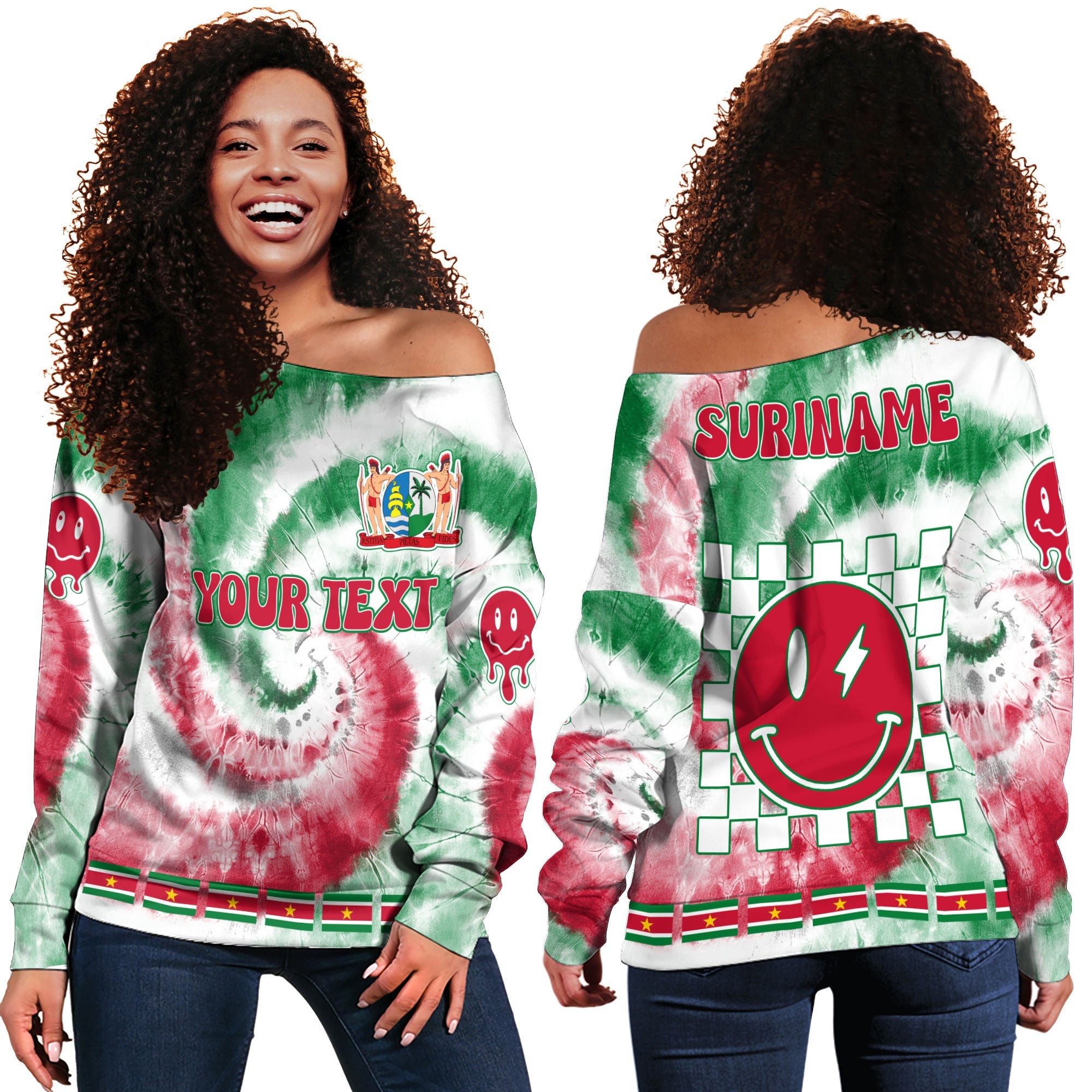 Suriname Women Off Shoulder Sweatshirt Custom Tie Dye Style 2