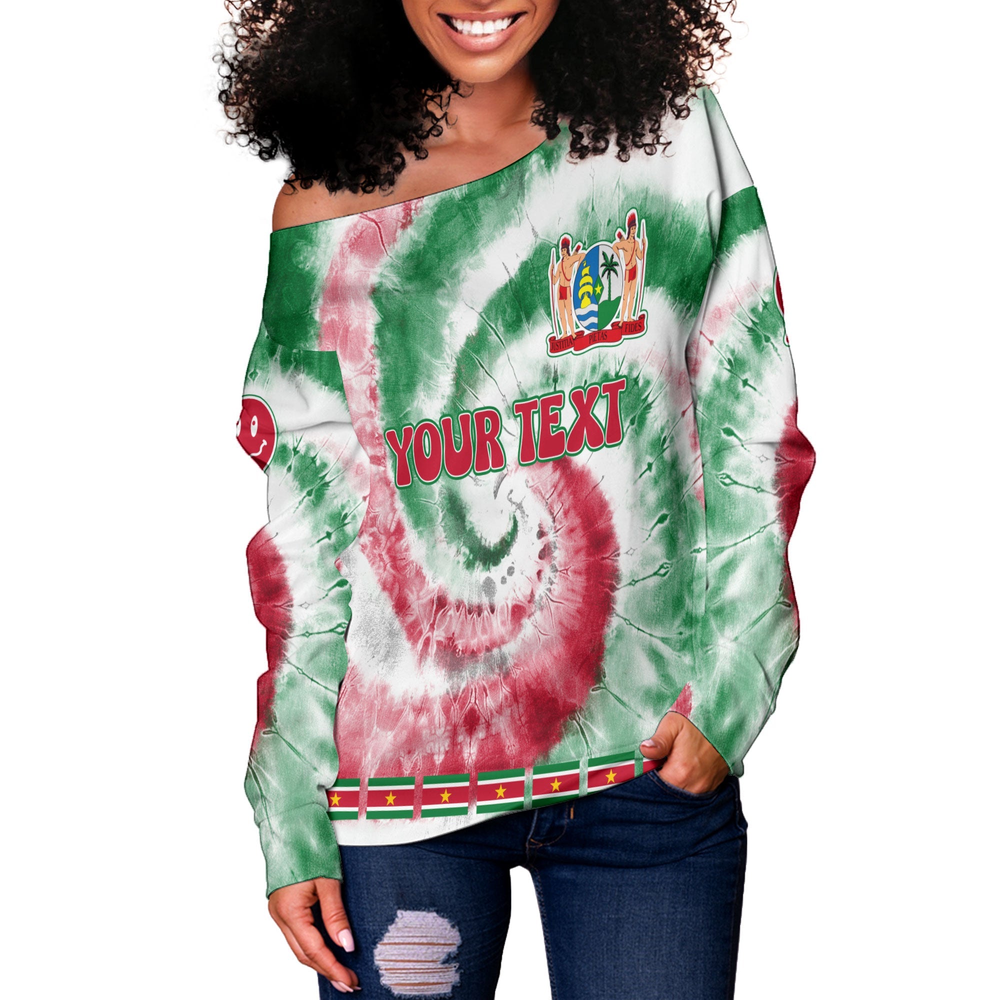 Suriname Women Off Shoulder Sweatshirt Custom Tie Dye Style 3