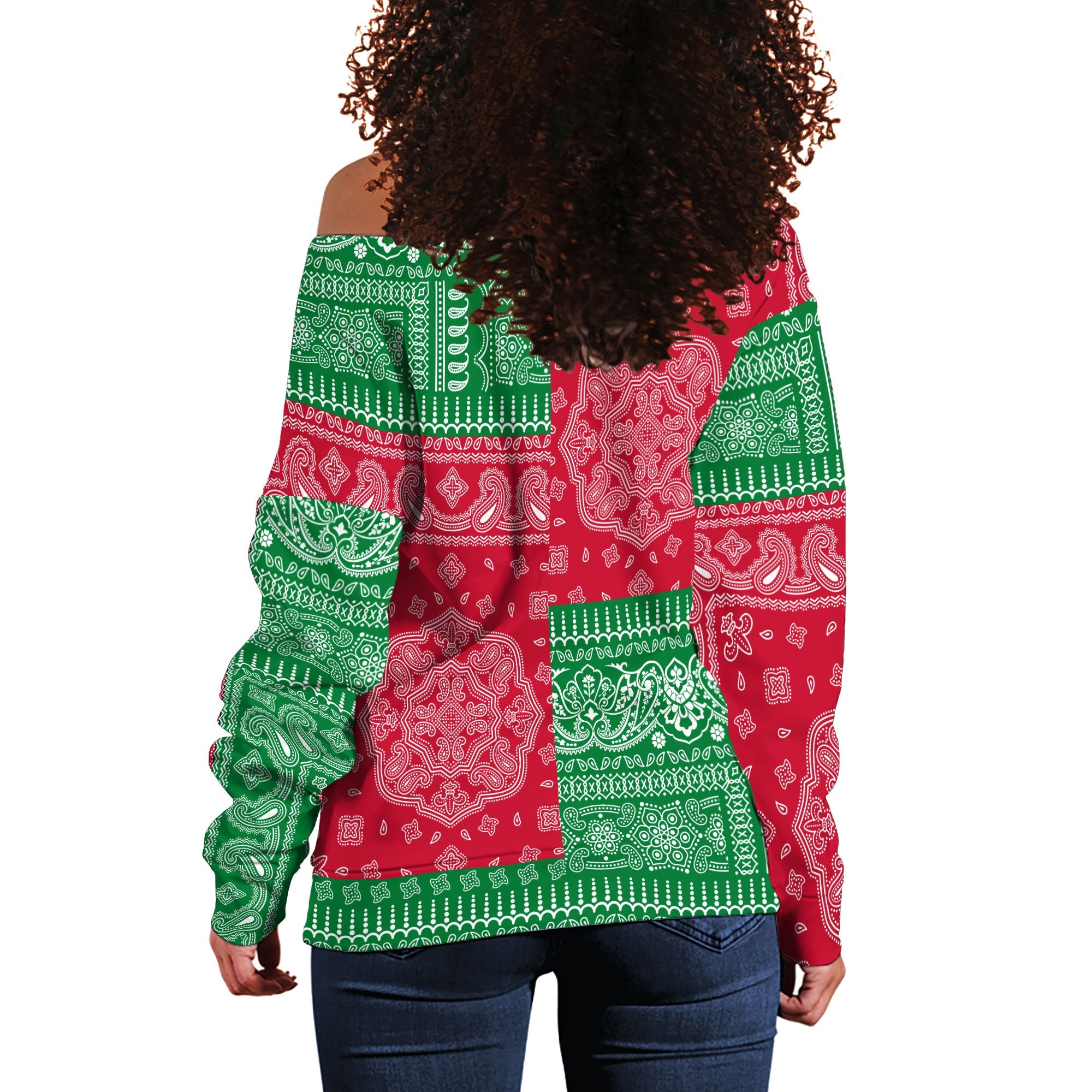 Suriname Women Off Shoulder Sweatshirt Flag And Paisley Basic Style 3