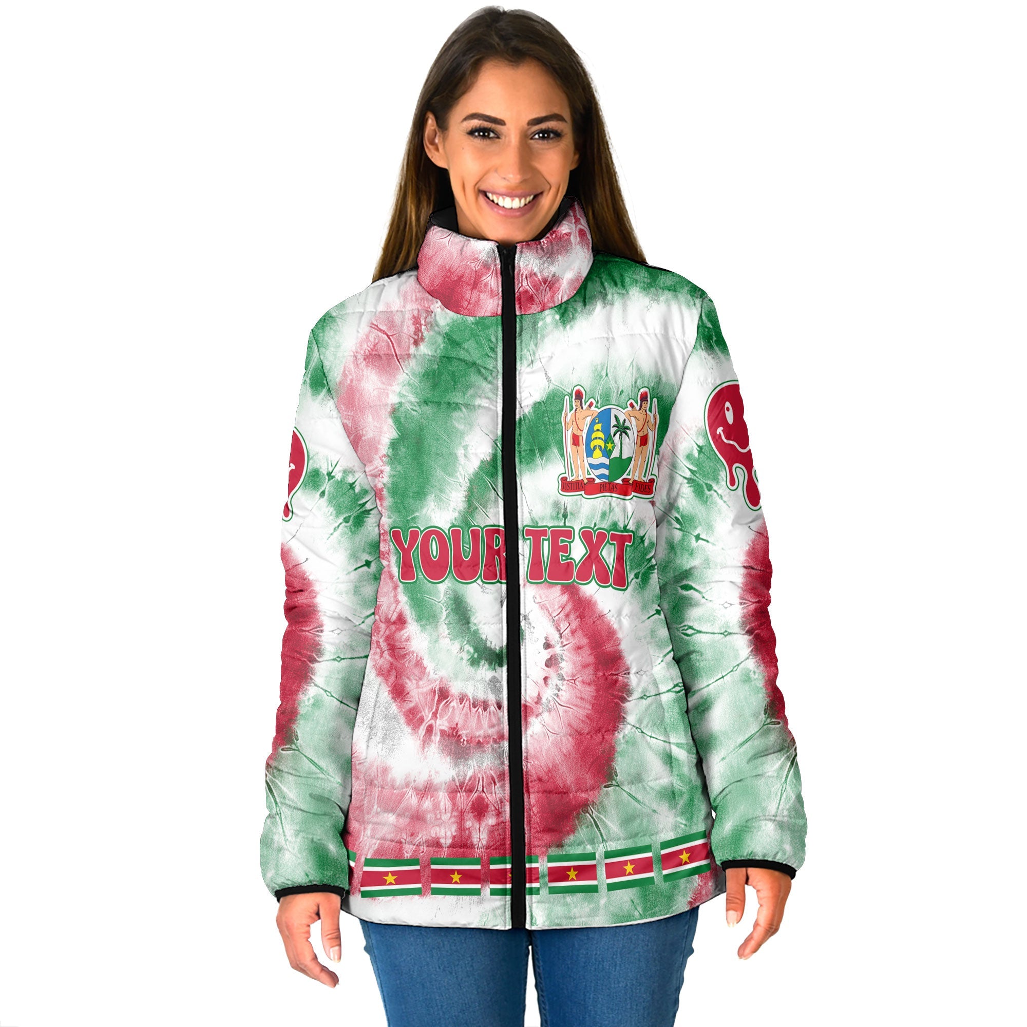 Suriname Women Padded Jacket Custom Tie Dye Style 1