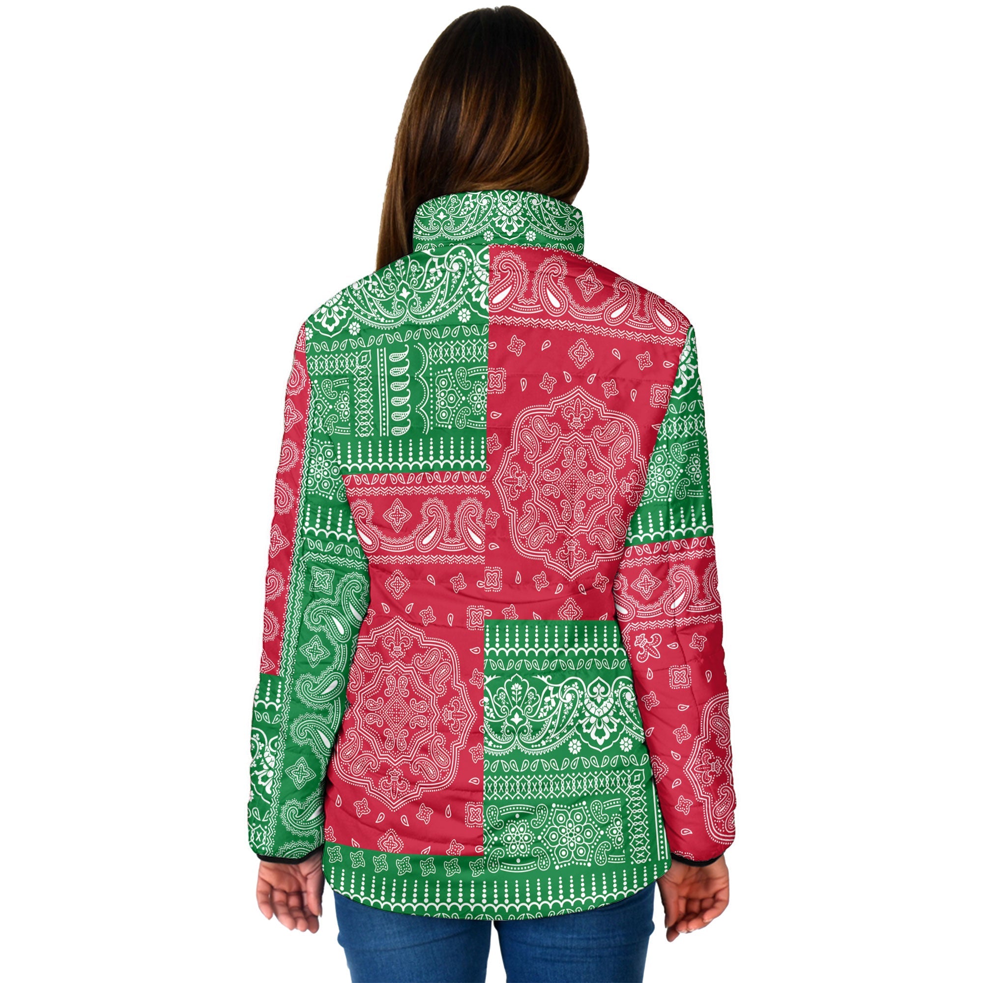 Suriname Women Padded Jacket Flag And Paisley Basic Style 2