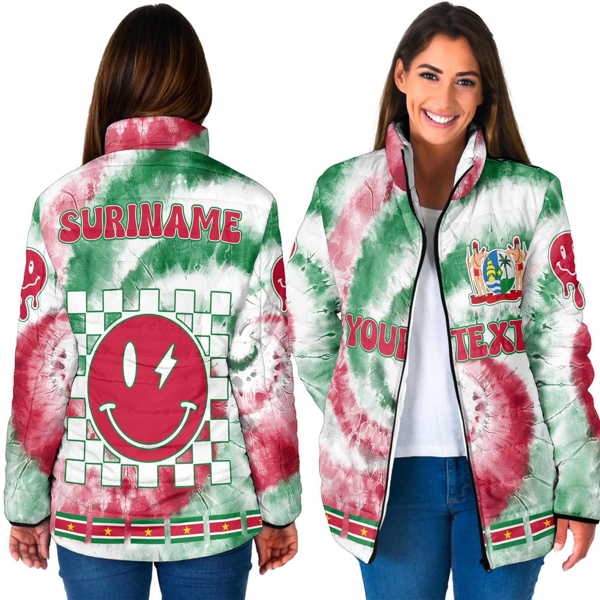 Suriname Women Padded Jacket Custom Tie Dye Style 3