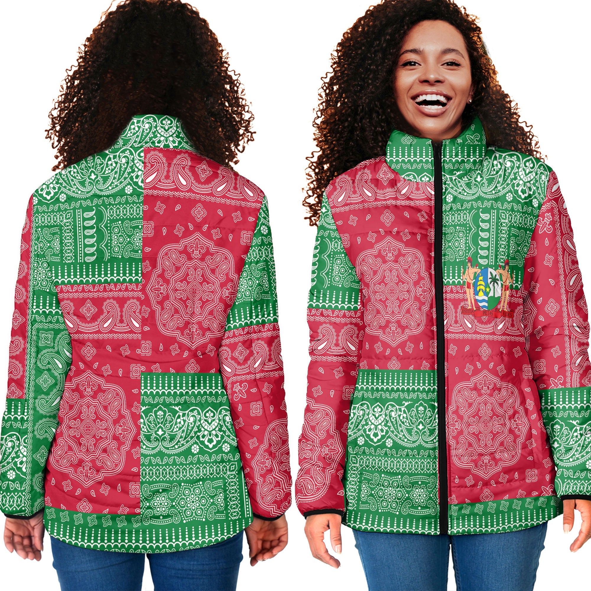 Suriname Women Padded Jacket Flag And Paisley Basic Style 4