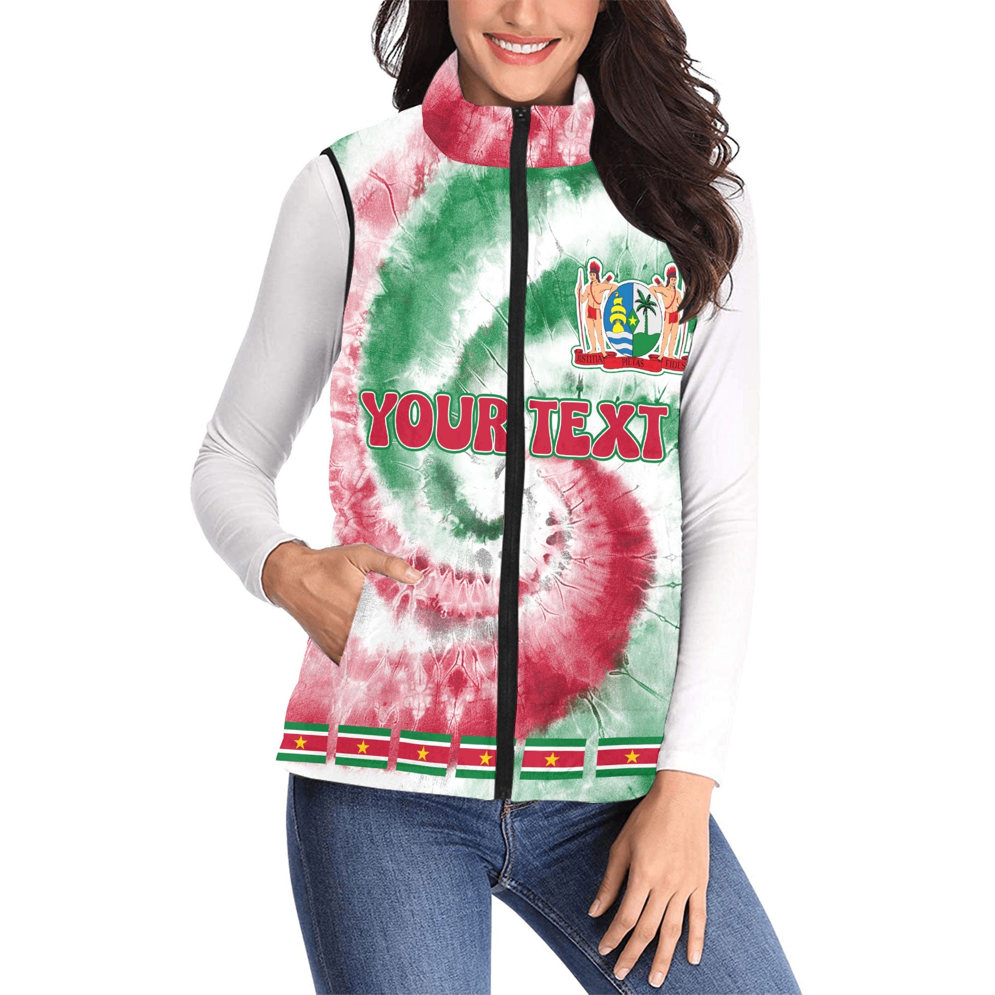 Suriname Women Padded Jacket Vest Custom Tie Dye Style 1