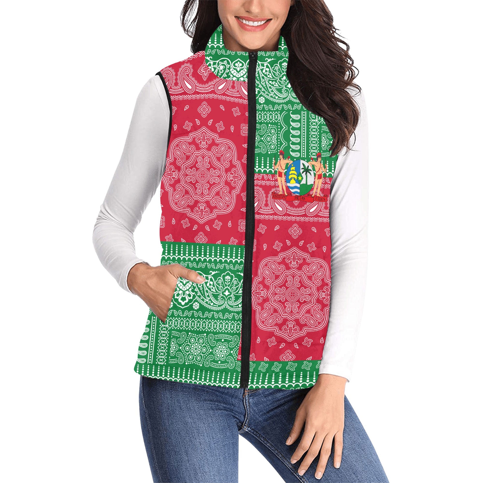 Suriname Women Padded Jacket Vest Flag And Paisley Basic Style 1