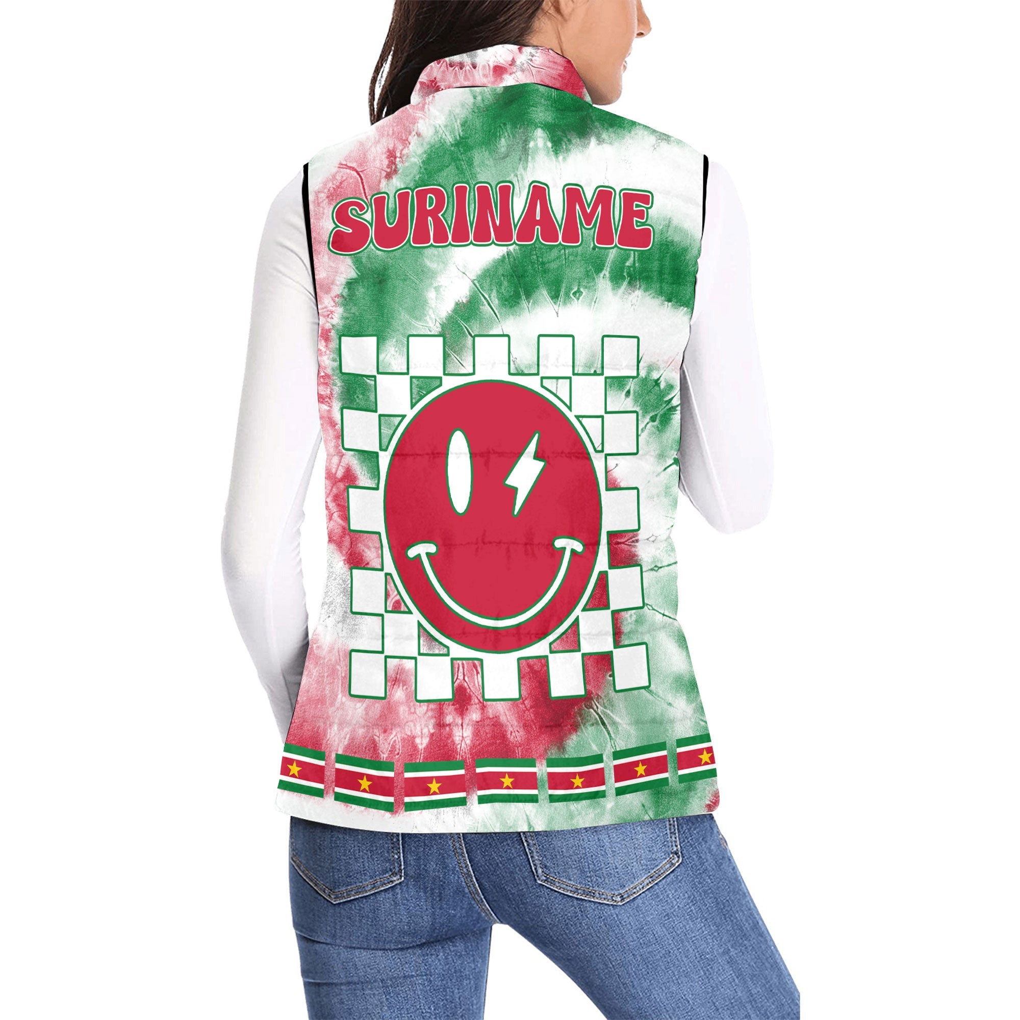 Suriname Women Padded Jacket Vest Custom Tie Dye Style 2