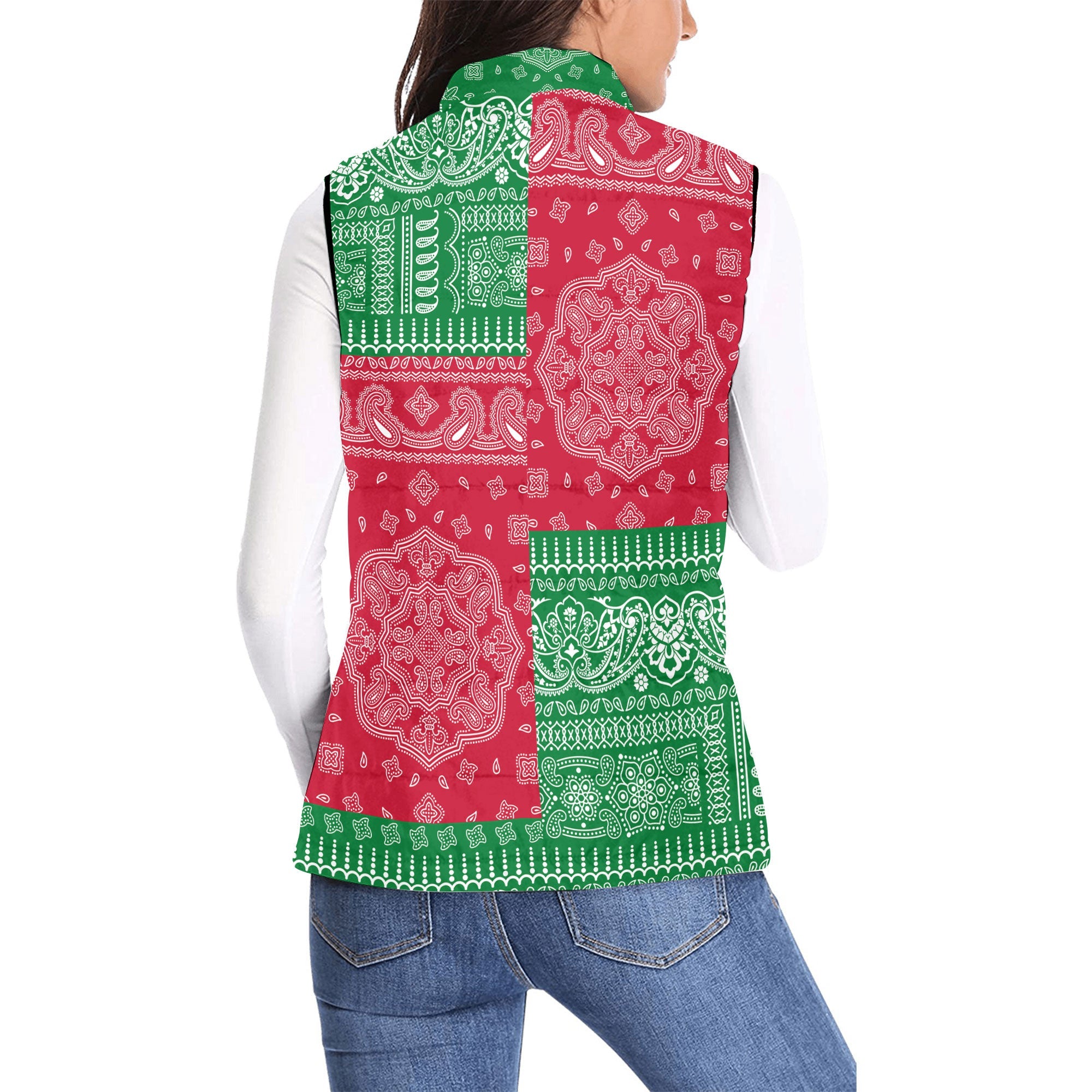 Suriname Women Padded Jacket Vest Flag And Paisley Basic Style 2