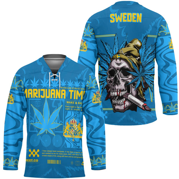 Sweden Hockey Jersey Flag & Coat Of Arms Marijuanas Style