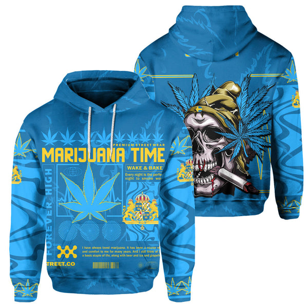 Sweden Hoodie Flag & Coat Of Arms Marijuanas Style