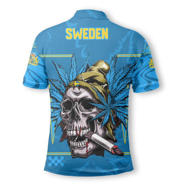 Sweden Polo Shirt Flag & Coat Of Arms Marijuanas Style