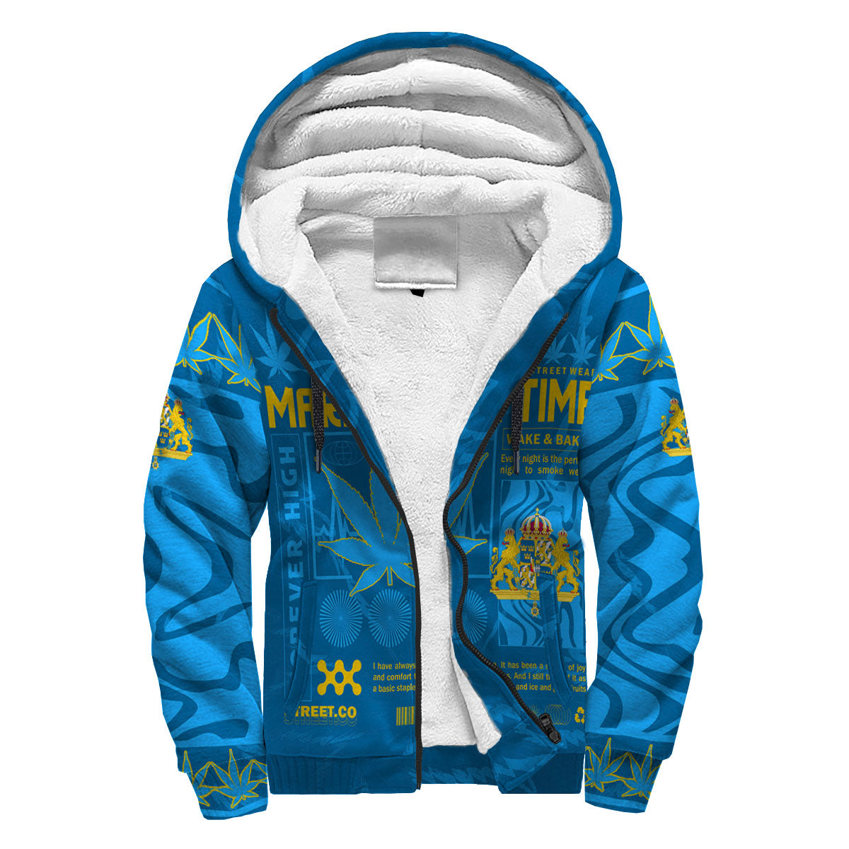 Sweden Sherpa Hoodie Flag & Coat Of Arms Marijuanas Style