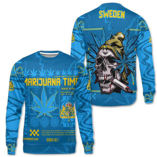 Sweden Sweatshirt Flag & Coat Of Arms Marijuanas Style