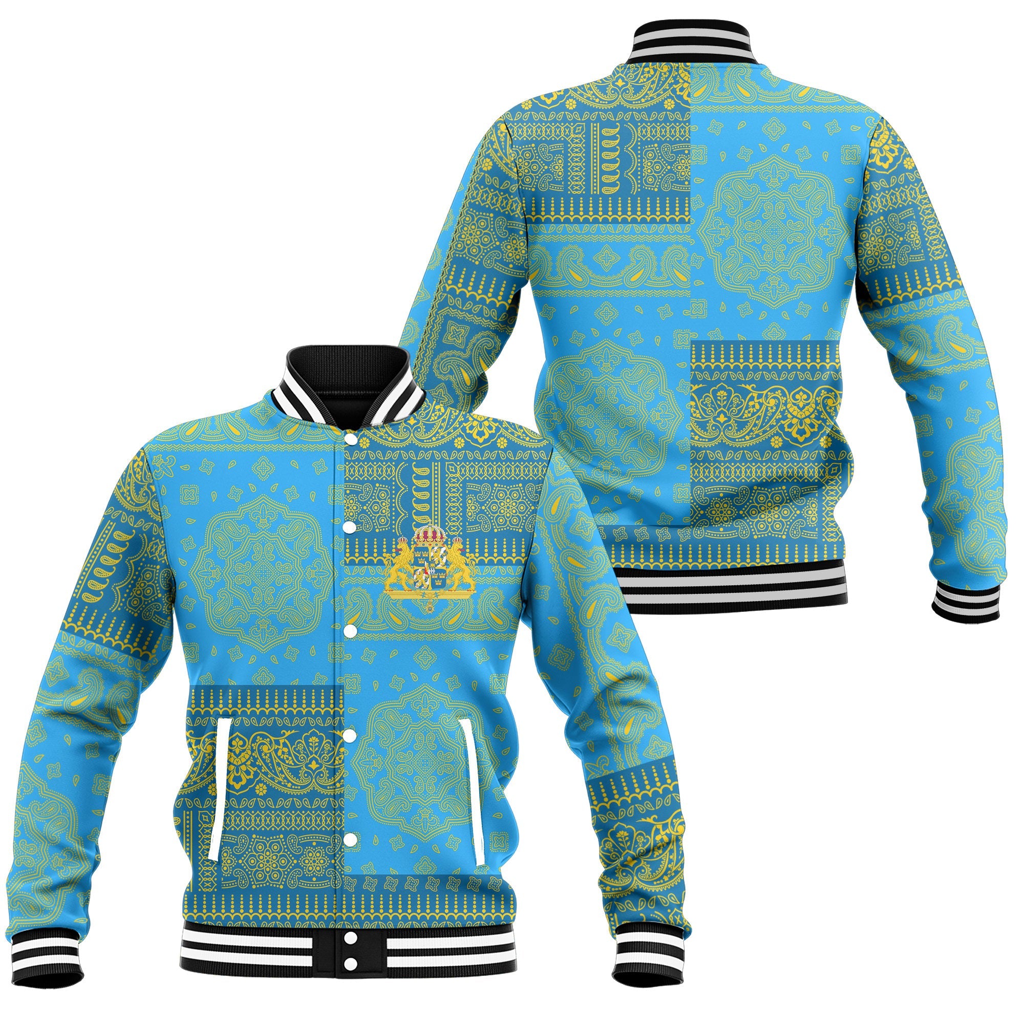 Sweden Baseball Jacket Flag And Paisley Basic Style 1