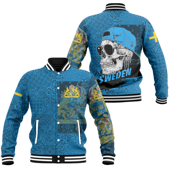 Sweden Baseball Jacket Paisley Flag And Skull Style 1