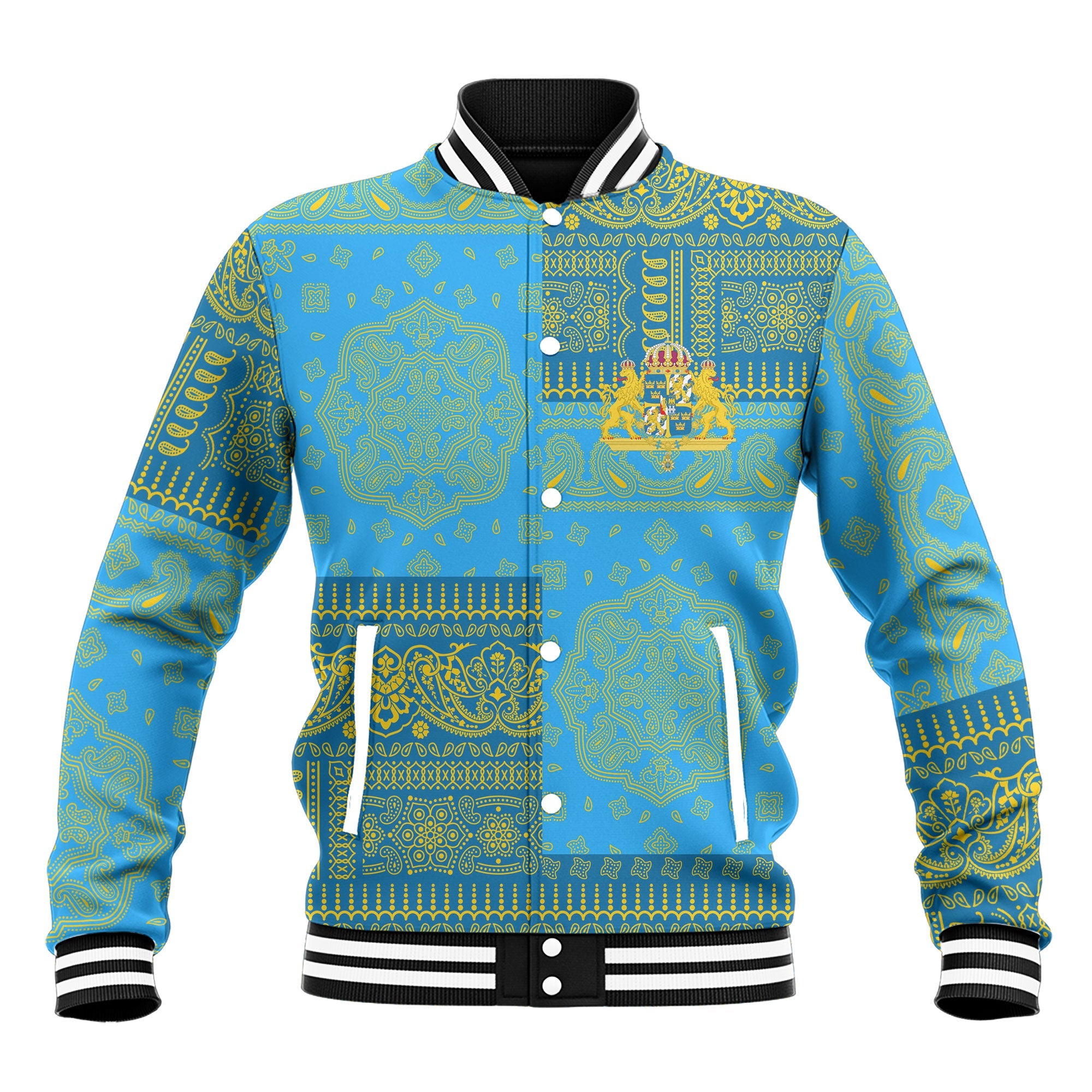 Sweden Baseball Jacket Flag And Paisley Basic Style 2