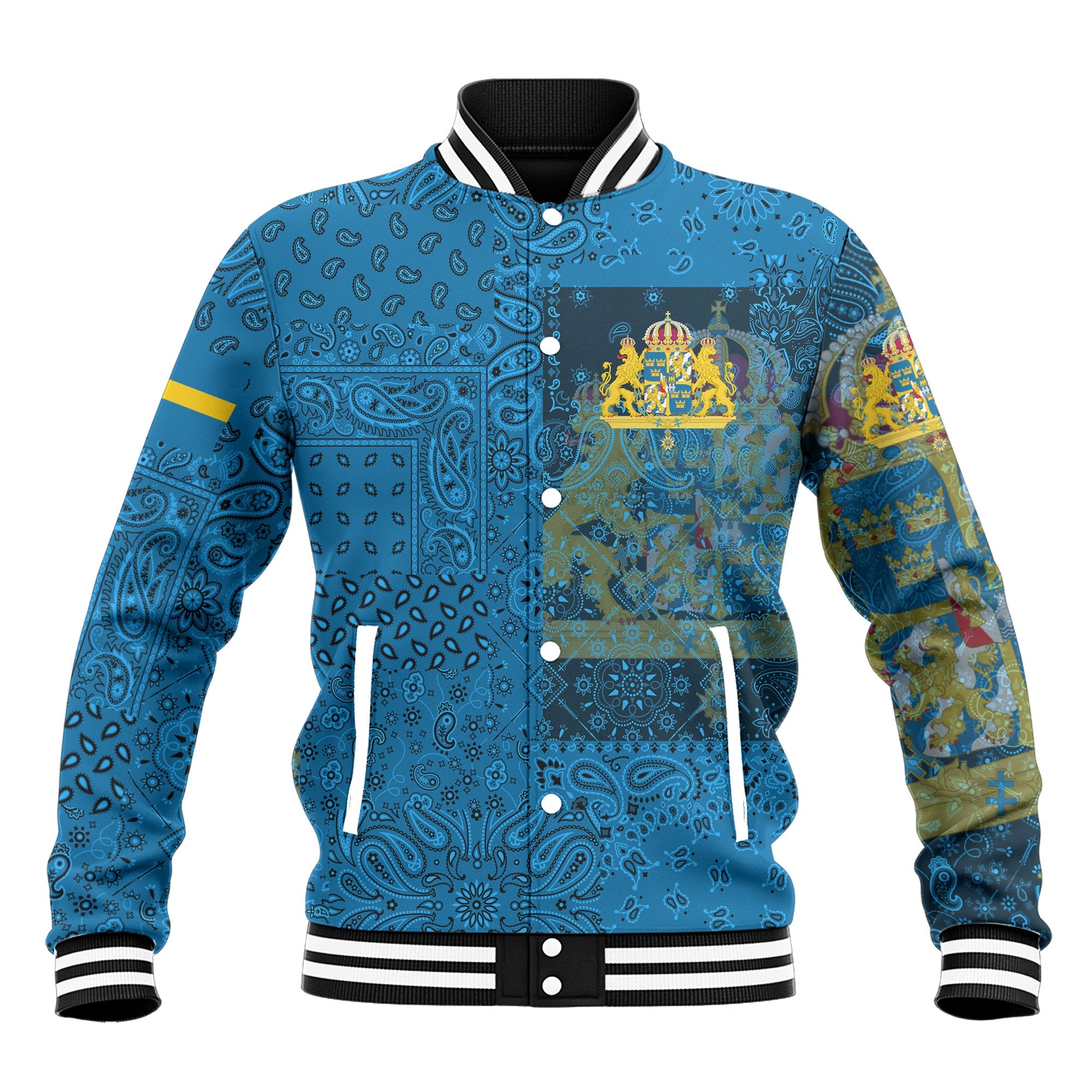 Sweden Baseball Jacket Paisley Flag And Skull Style 2