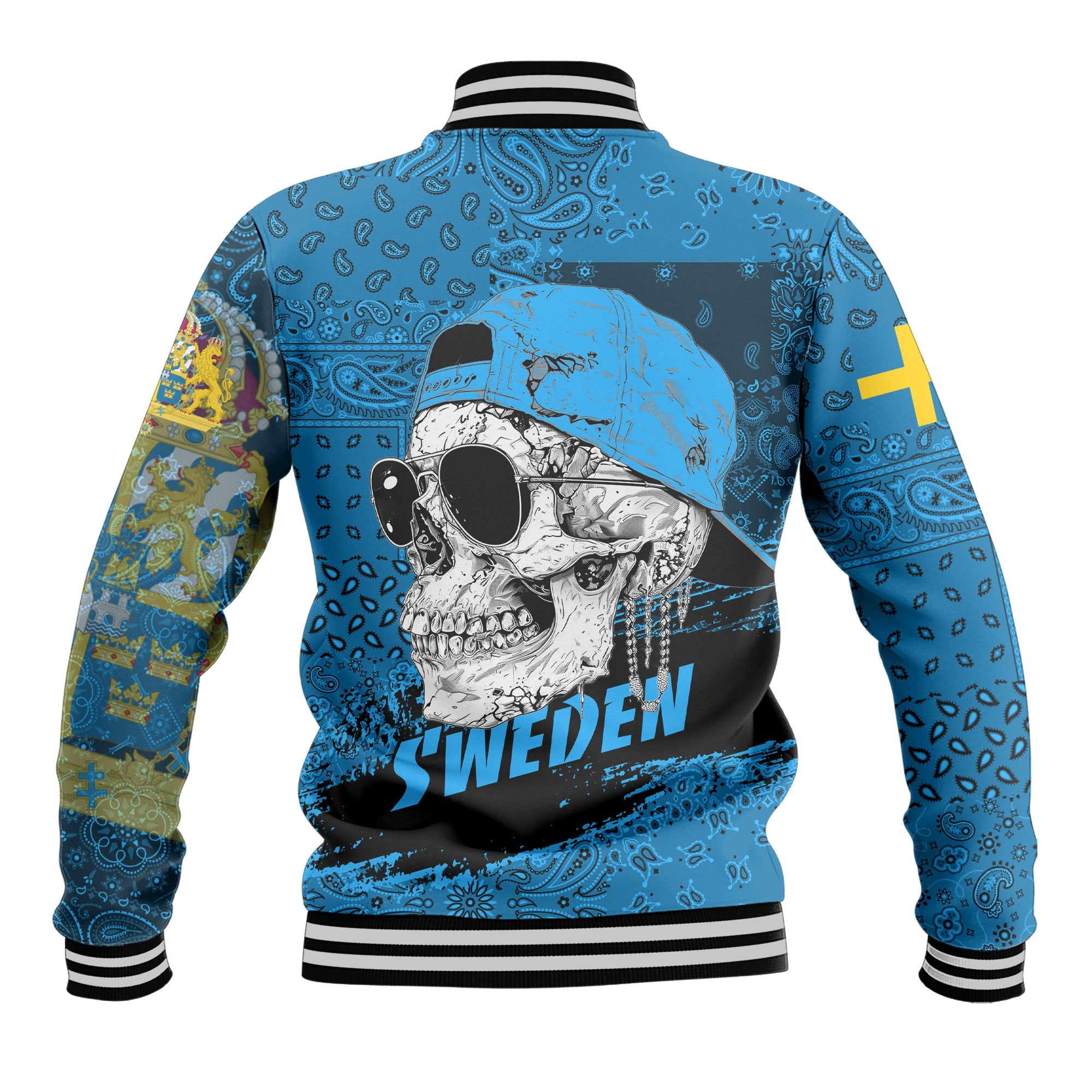 Sweden Baseball Jacket Paisley Flag And Skull Style 3