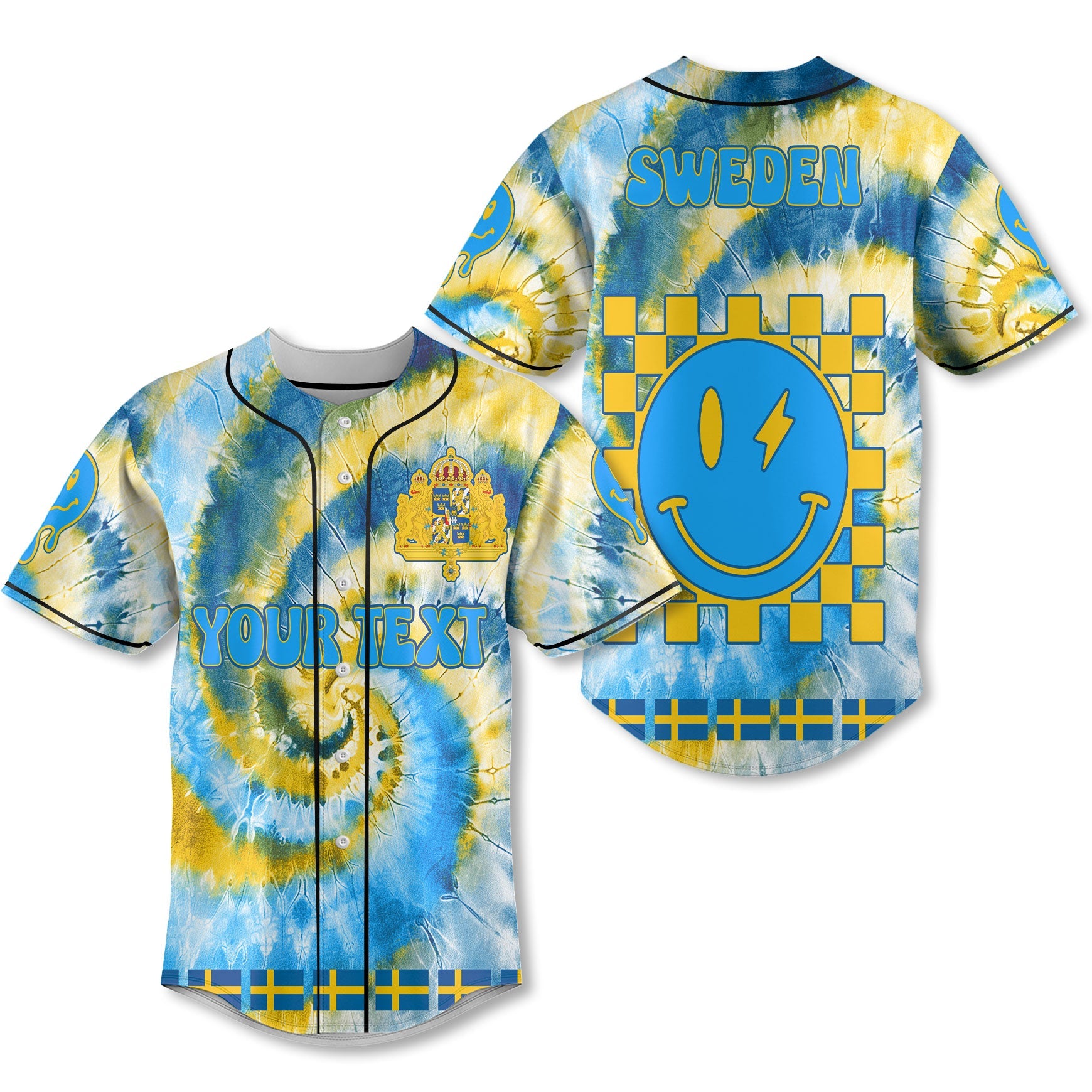 Sweden Baseball Jersey Custom Tie Dye Style 1