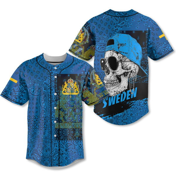 Sweden Baseball Jersey Paisley Flag And Skull Style 1