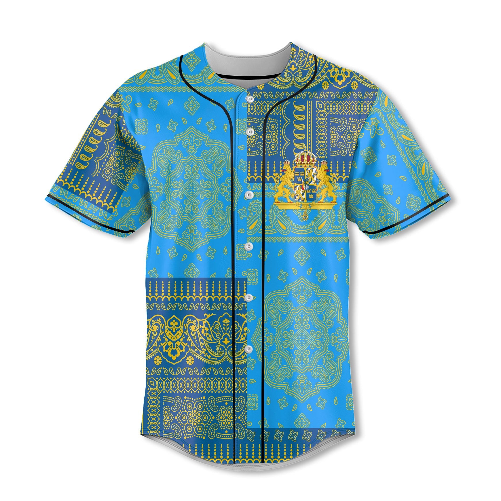 Sweden Baseball Jersey Flag And Paisley Basic Style 2