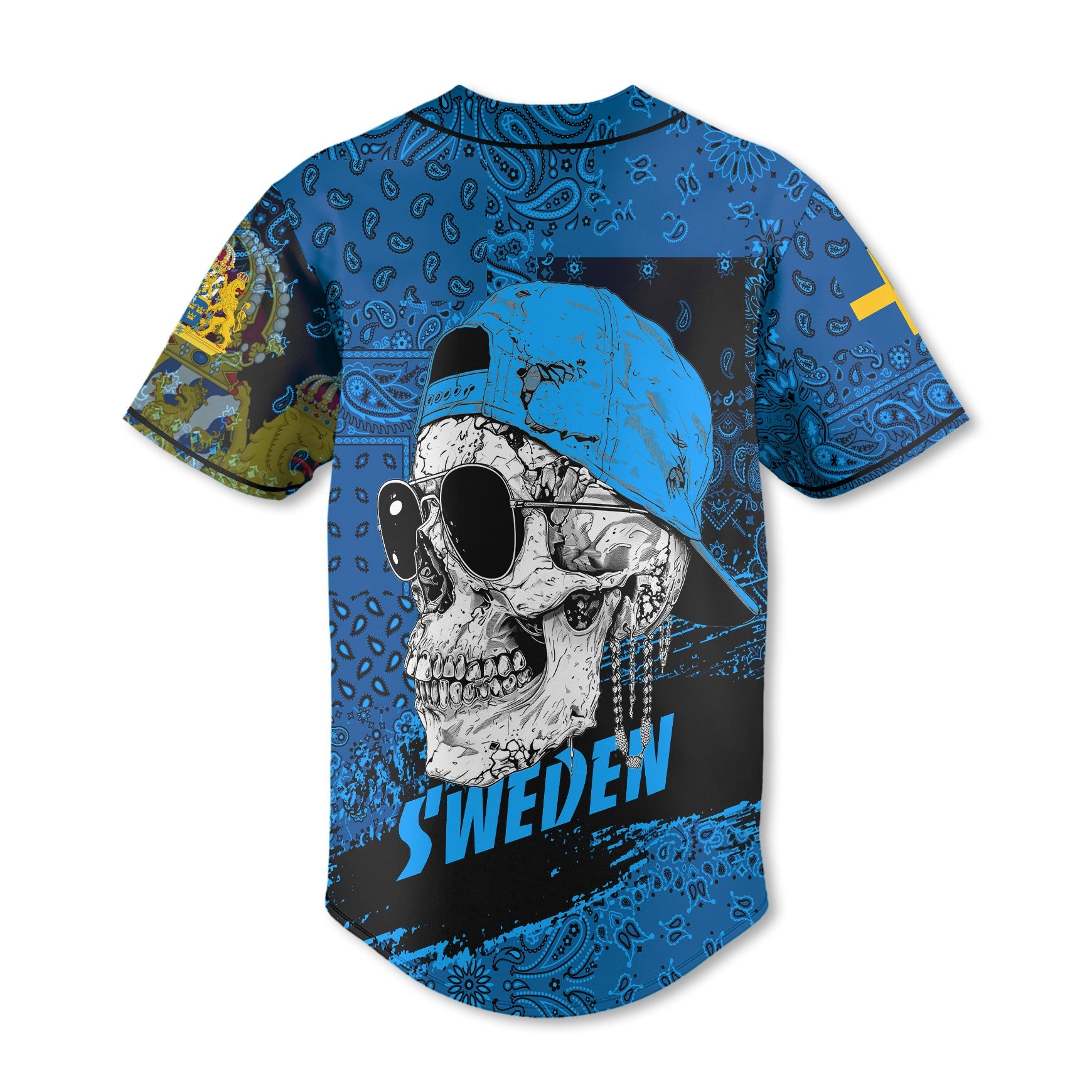 Sweden Baseball Jersey Paisley Flag And Skull Style 3