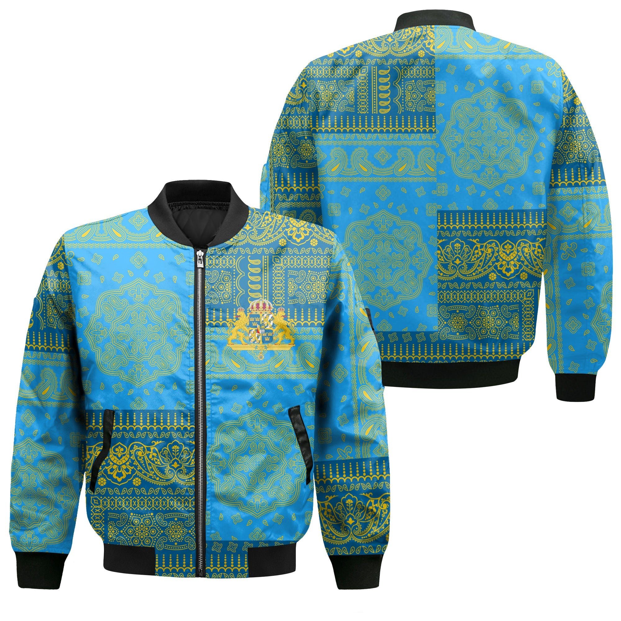 Sweden Bomber Jacket Flag And Paisley Basic Style 1