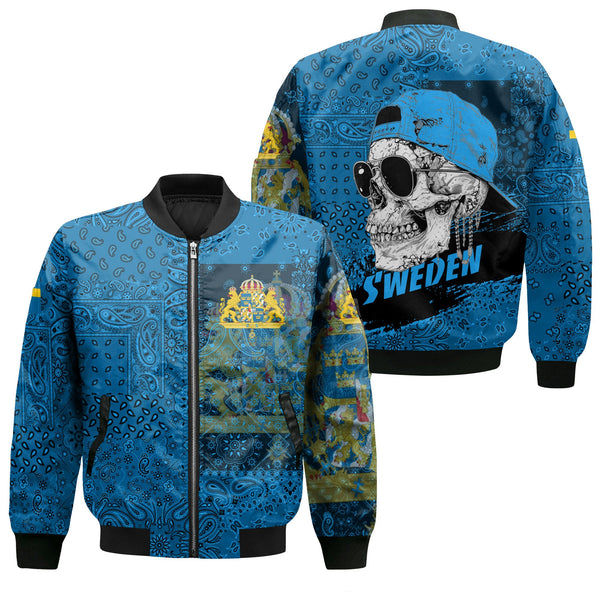 Sweden Bomber Jacket Paisley Flag And Skull Style 1