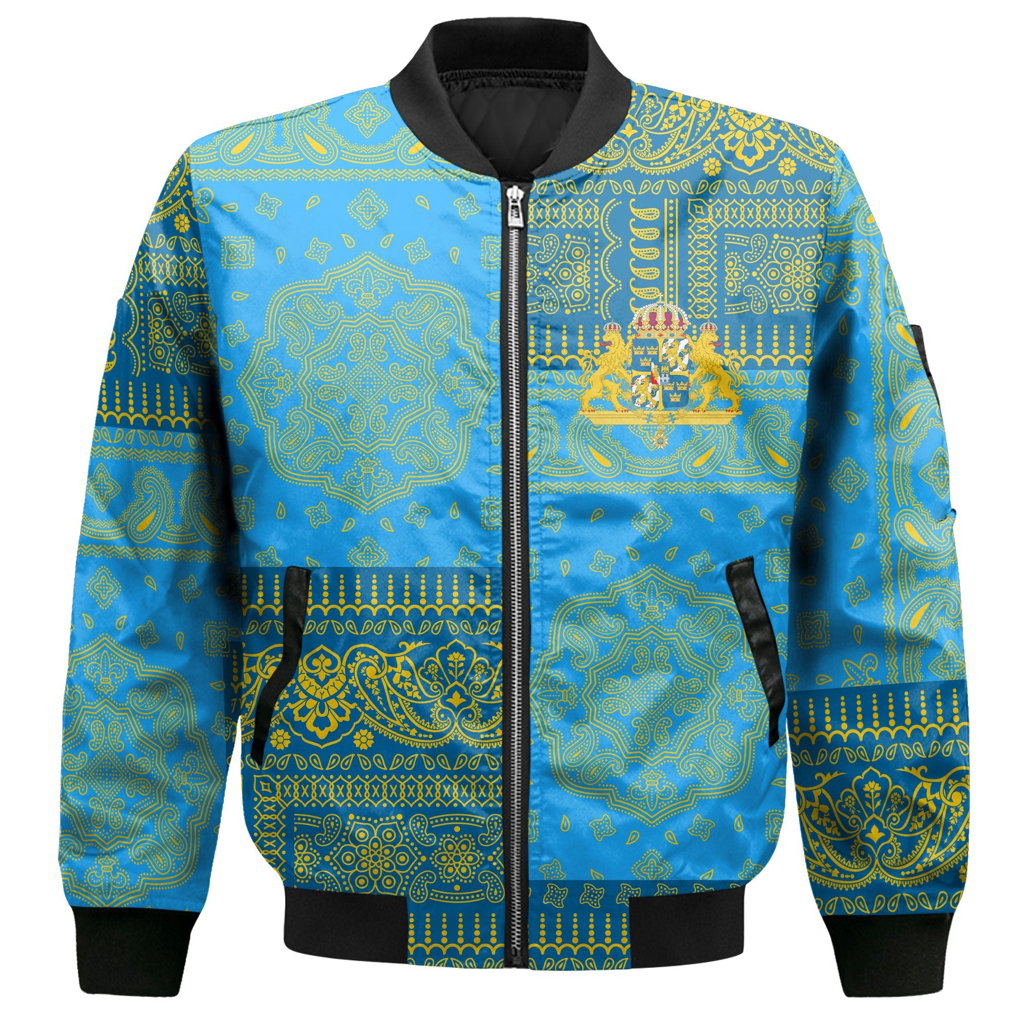 Sweden Bomber Jacket Flag And Paisley Basic Style 2