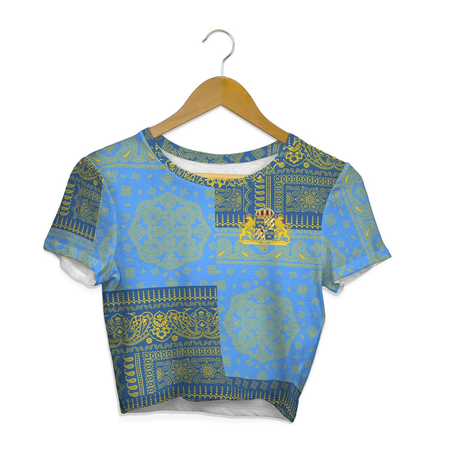 Sweden Croptop T Shirt Flag And Paisley Basic Style 1