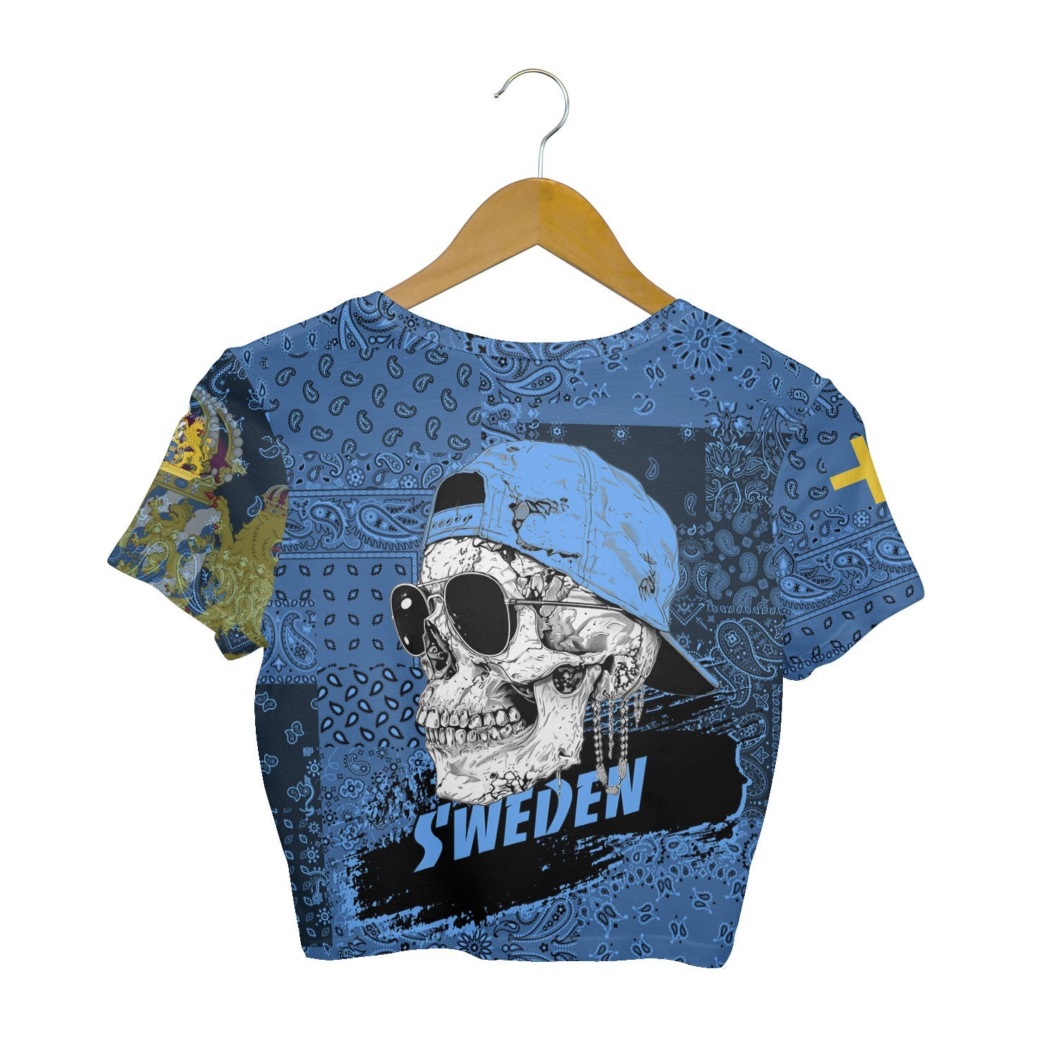 Sweden Croptop T Shirt Paisley Flag And Skull Style 2