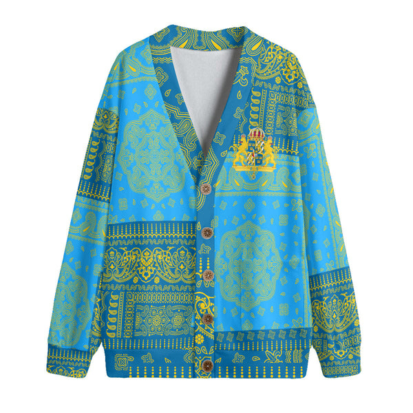 Sweden Fleece Cardigan Flag And Paisley Basic Style 1