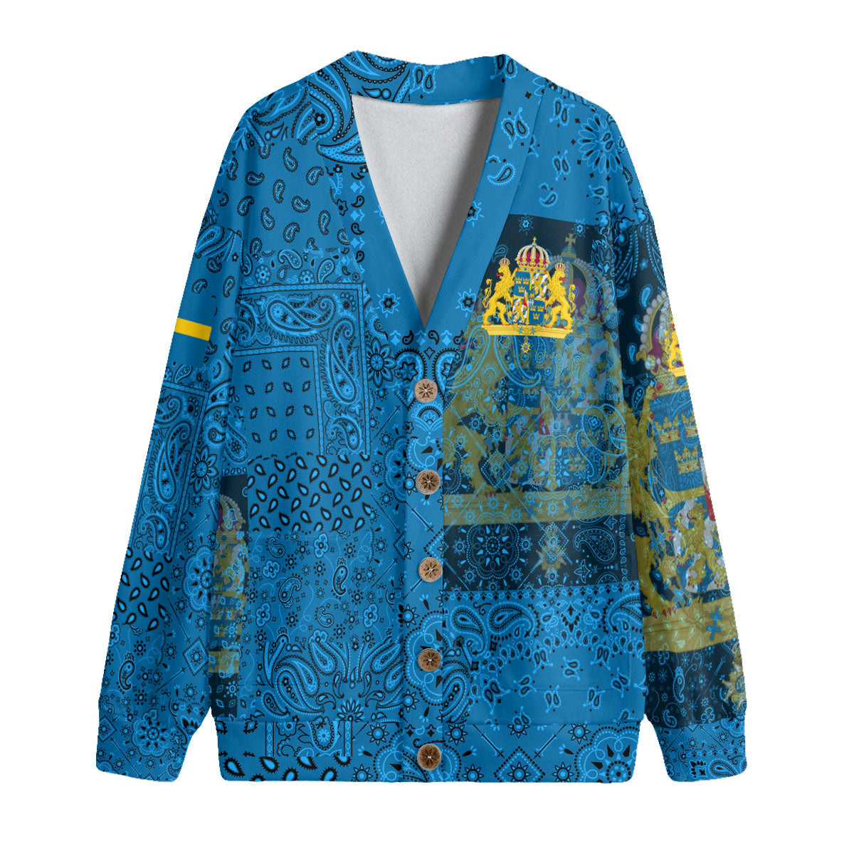 Sweden Fleece Cardigan Paisley Flag And Skull Style 1