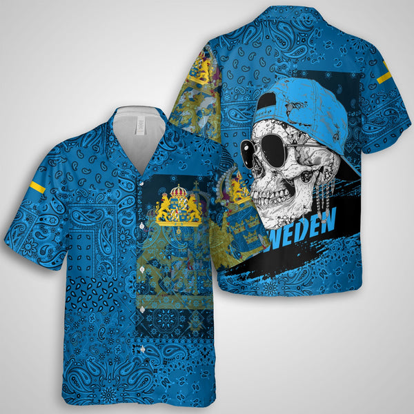 Sweden Hawaiian Shirt Paisley Flag And Skull Style 1