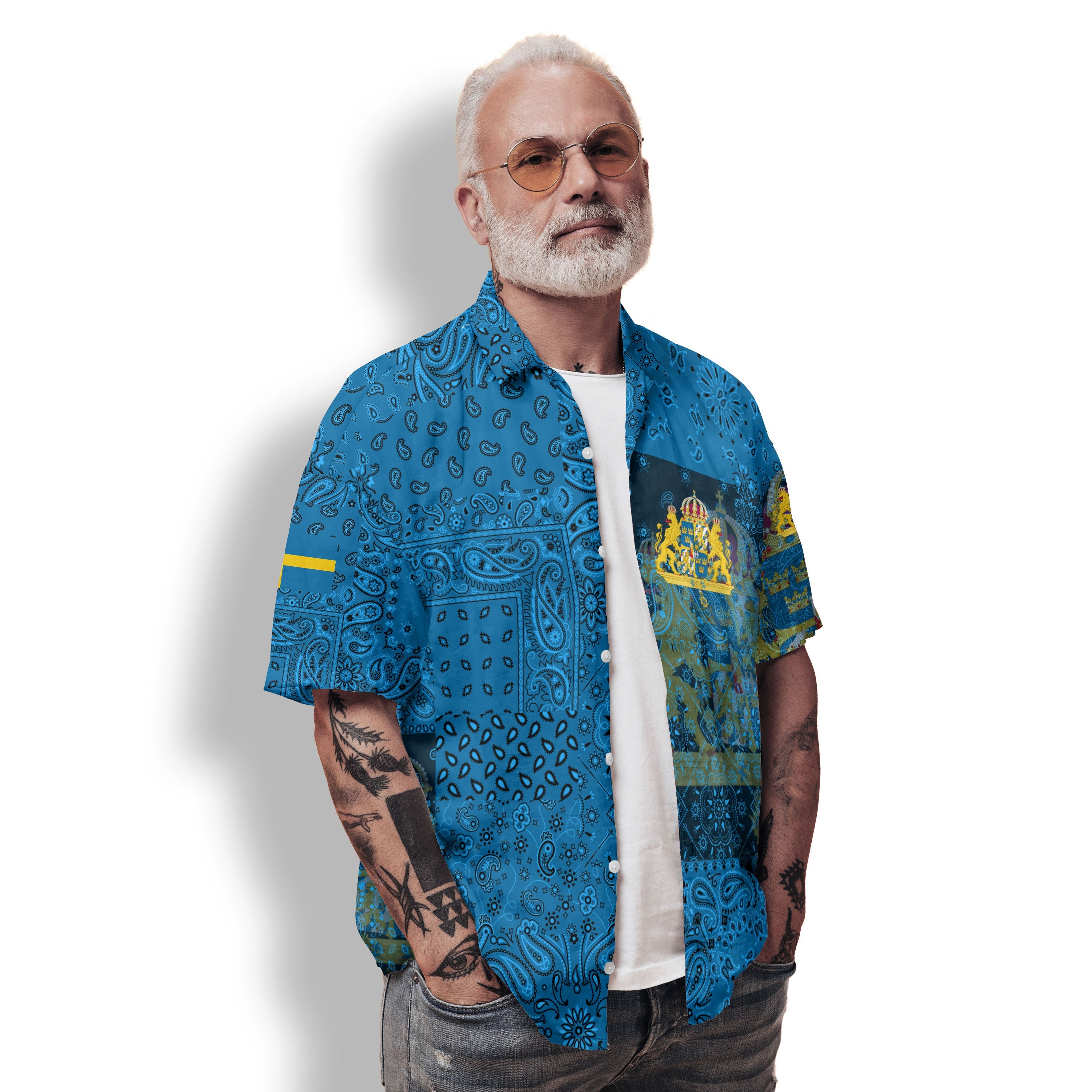 Sweden Hawaiian Shirt Paisley Flag And Skull Style 2