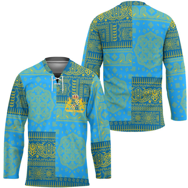 Sweden Hockey Jersey Flag And Paisley Basic Style 1