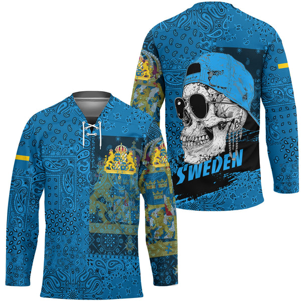 Sweden Hockey Jersey Paisley Flag And Skull Style 1