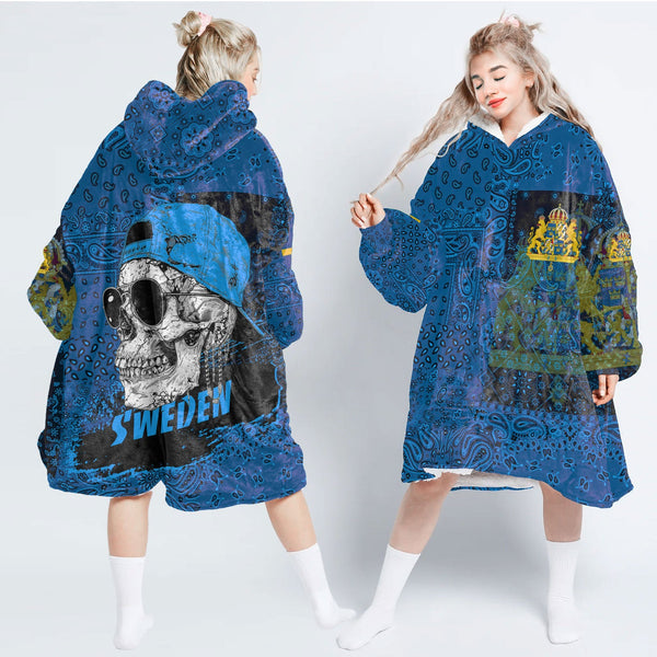 Sweden Hoodie Blanket Paisley Flag And Skull Style 1