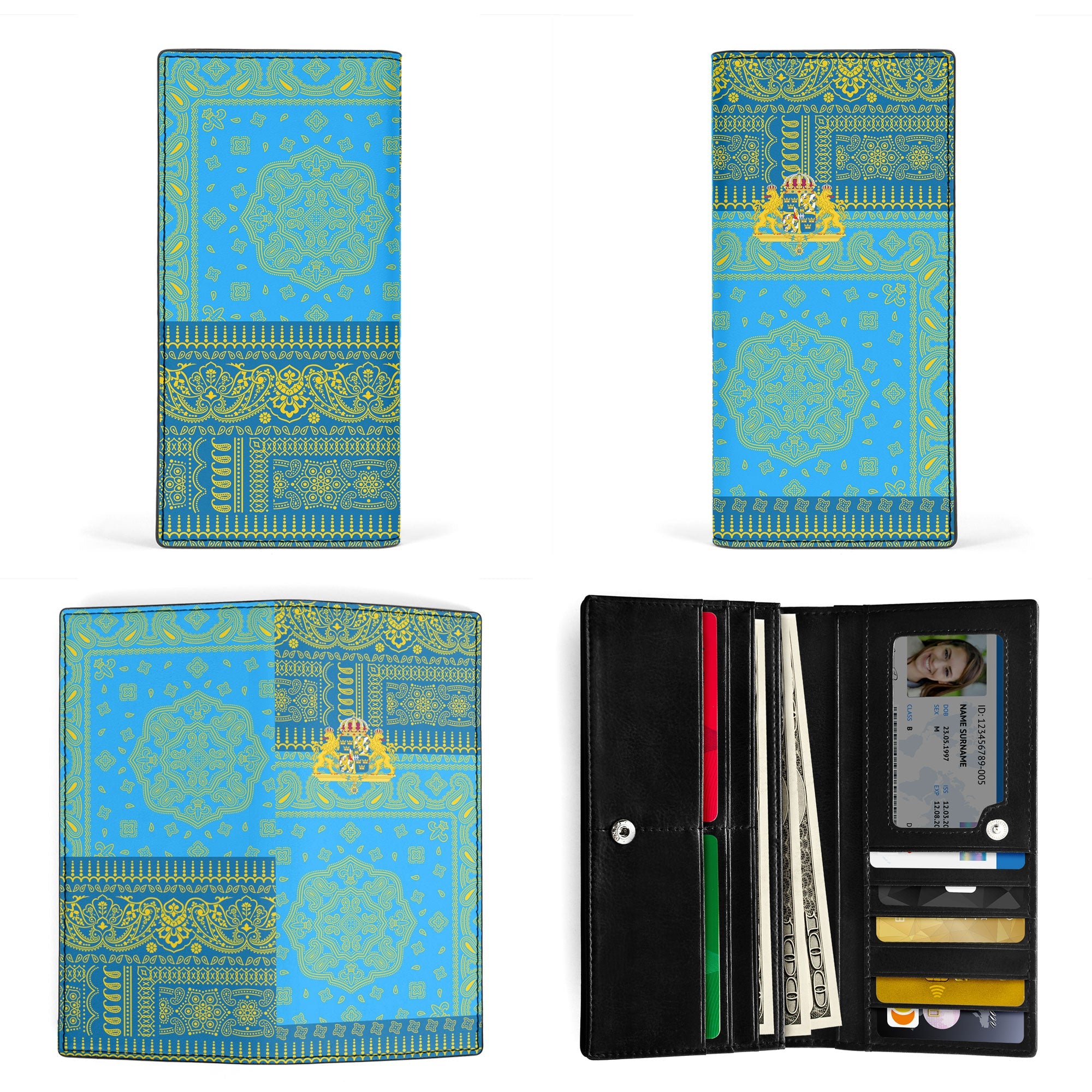 Sweden Leather Wallet Flag And Paisley Basic Style 3