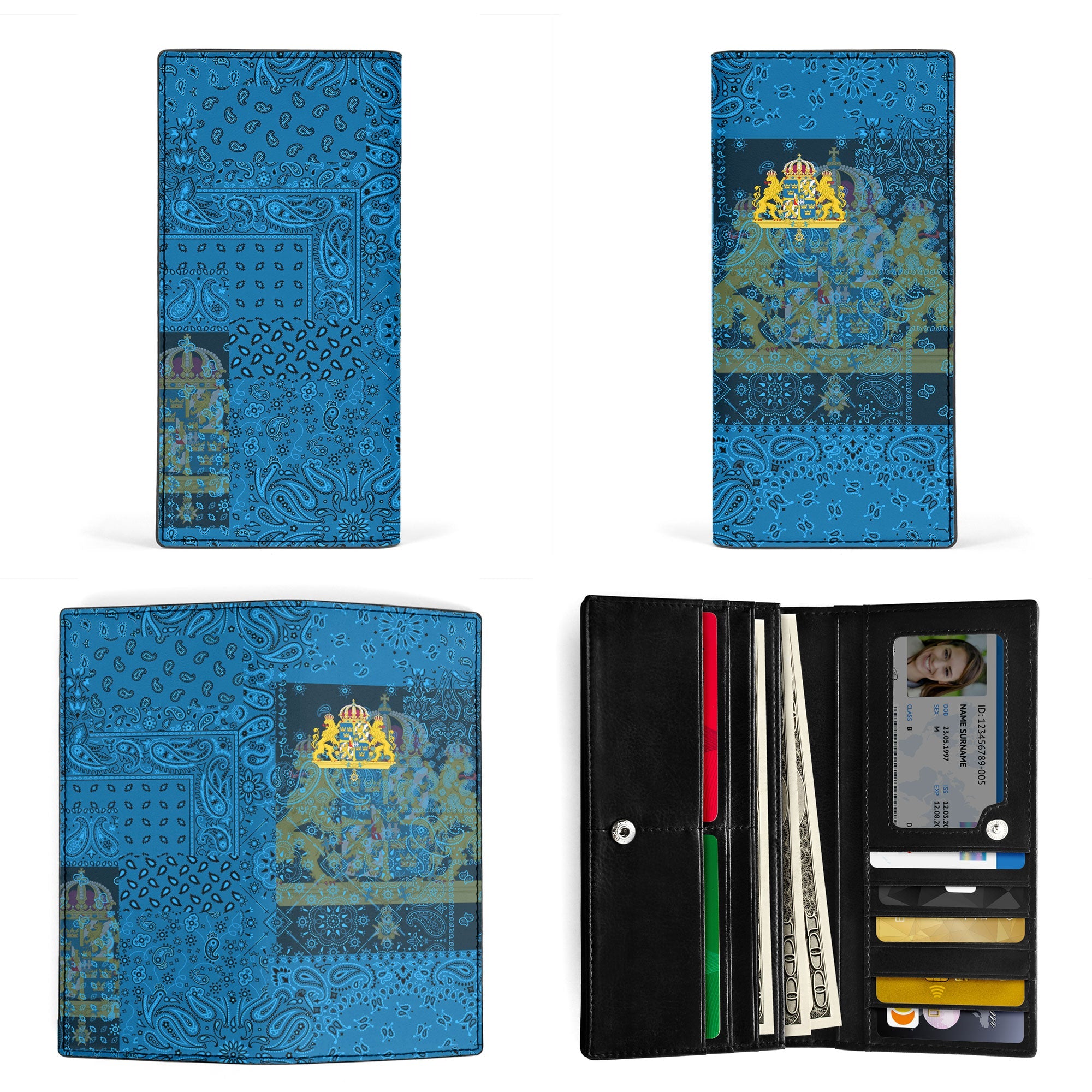 Sweden Leather Wallet Paisley Flag And Skull Style 3