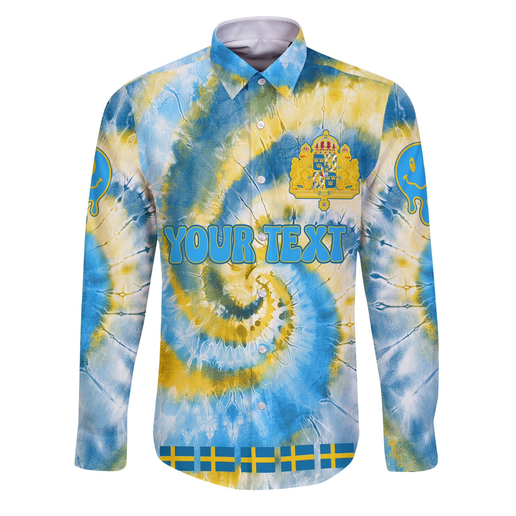 Sweden Long Sleeve Button Shirt Custom Tie Dye Style 1