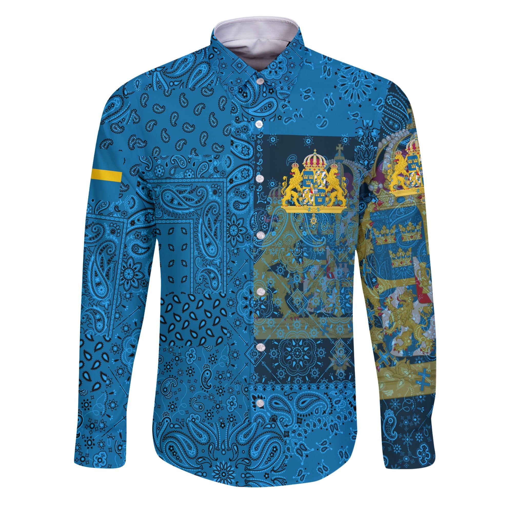 Sweden Long Sleeve Button Shirt Paisley Flag And Skull Style 1